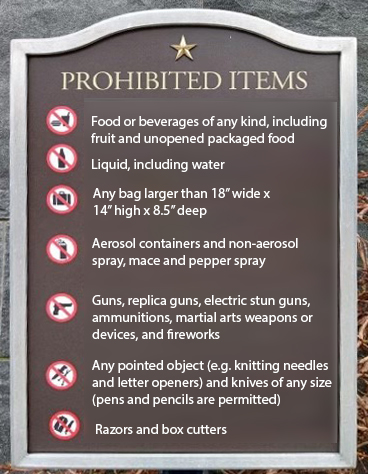 capitol tour prohibited items
